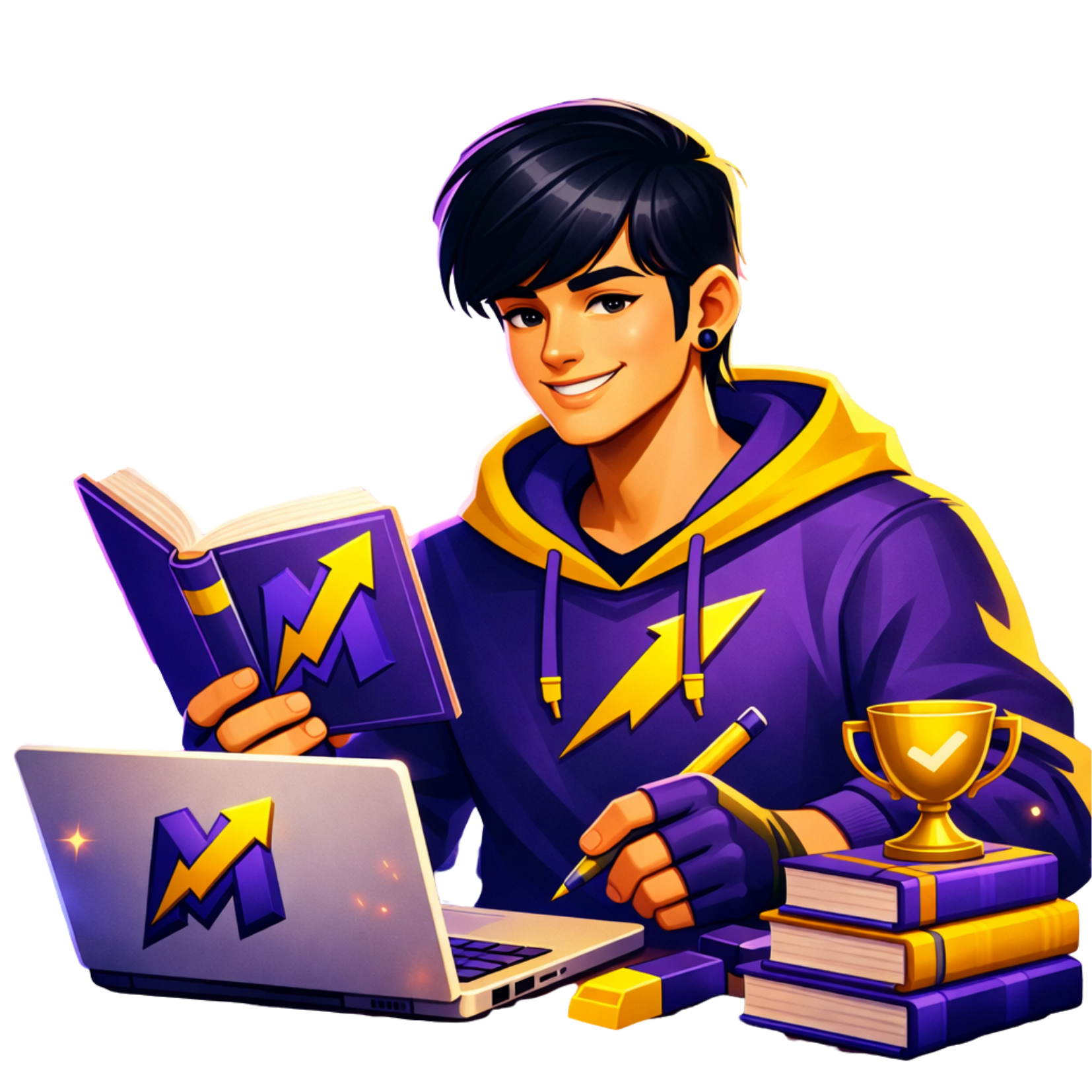 Estudante concentrado estudando com livros e notebook